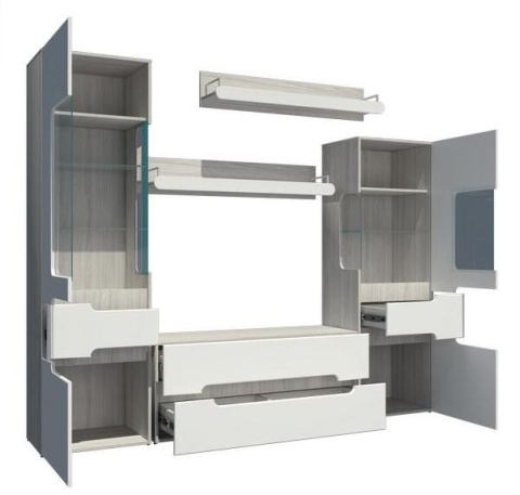 Гостиная Палермо Ясень Шимо Светлый/Белый Глянец (Ш-2272 мм x В-1910 мм x Г-413 мм)