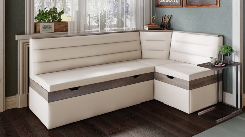 Скамья Угловая со Спальным Местом «Корса» (Дуб Сонома Трюфель/Кожзам Кремово-Бежевый)